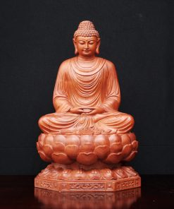 Tượng gỗ Phật Thích Ca Mâu Ni ngồi đài sen